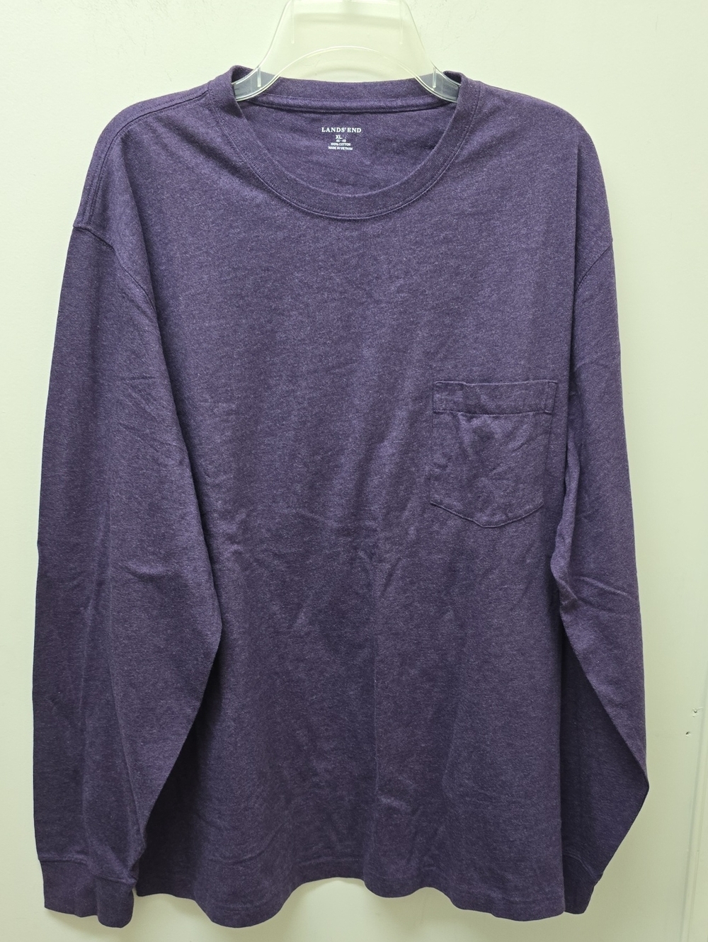 Lands' End Men's Long-Sleeve Pocket Tee in Heathered Plum - XL